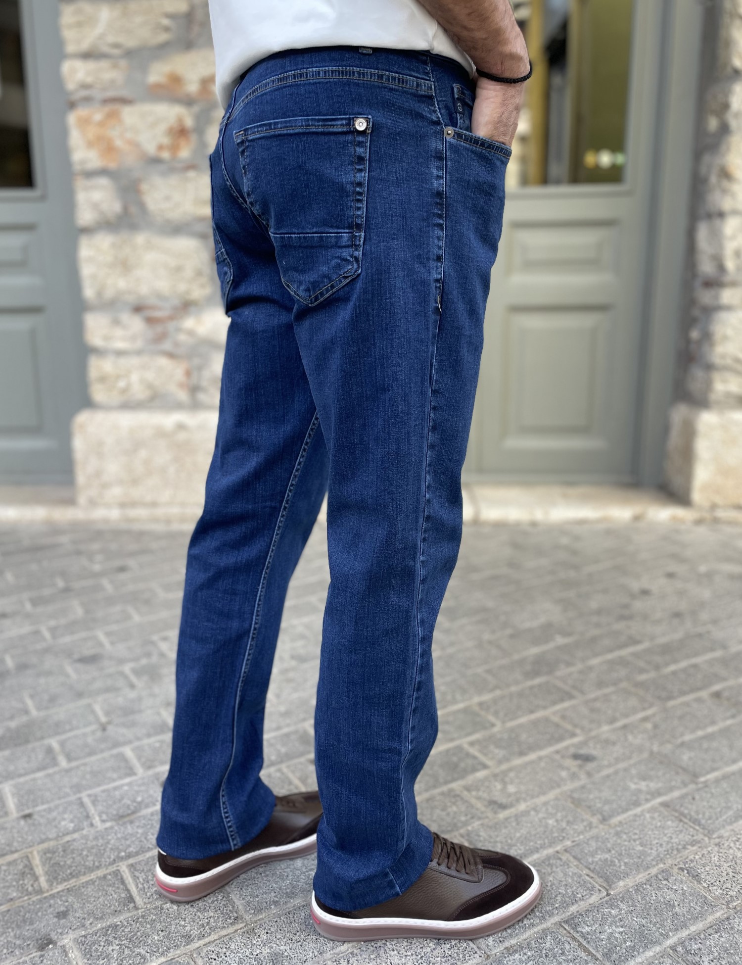 Ανδρικό μπλε πλυμένο τζιν ελαστικό σε ίσια γραμμή με φερμουάρ Plus Size LC17504 φωτογραφία